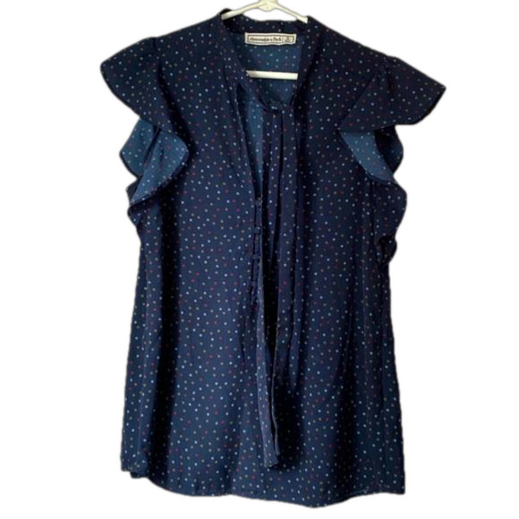 Abercrombie & Fitch Navy Sleeveless Blouse With Bow Tie Detail Size Small - Picture 1 of 12